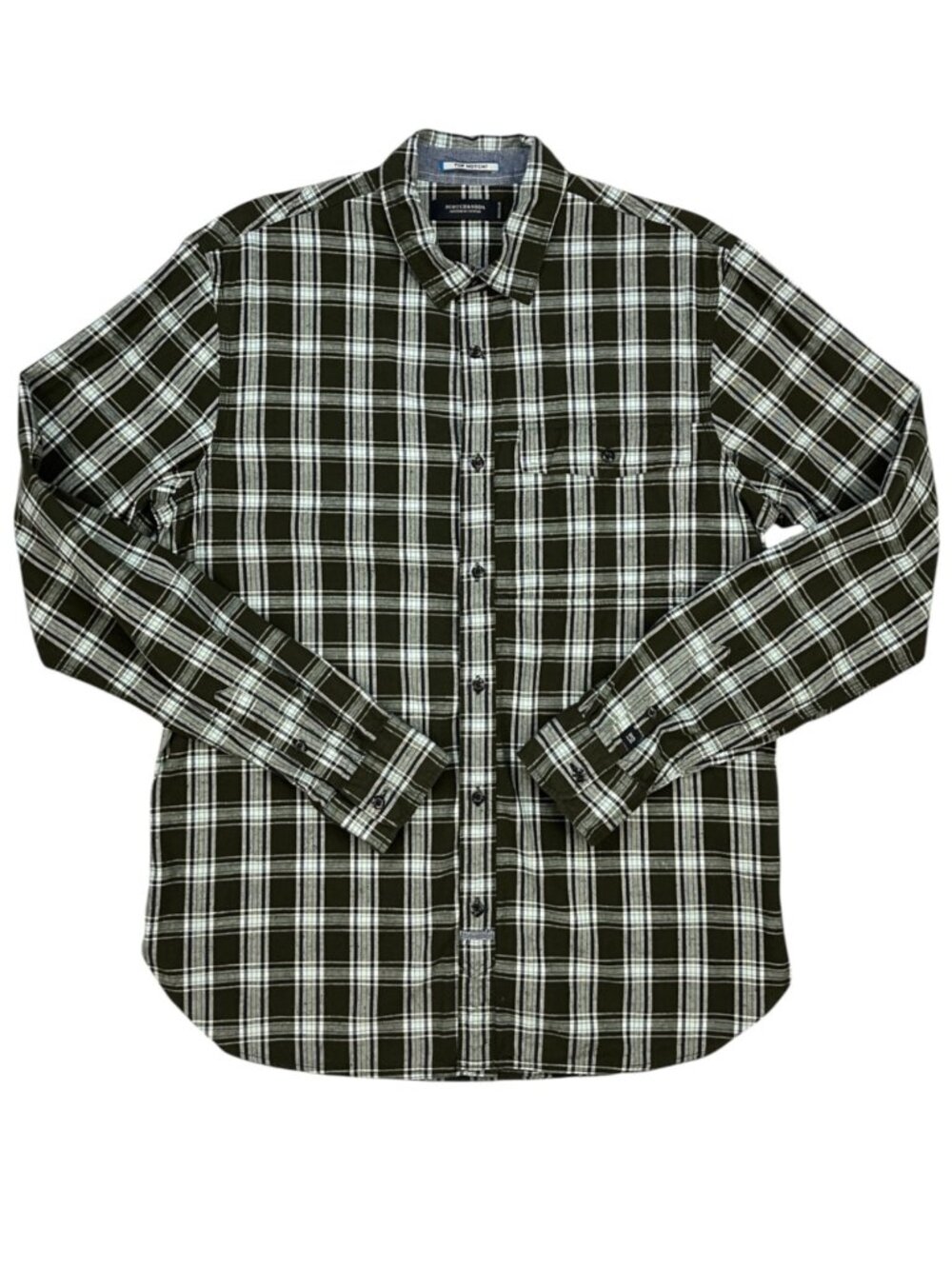 Scotch & Soda Button Front Shirt L Green Plaid